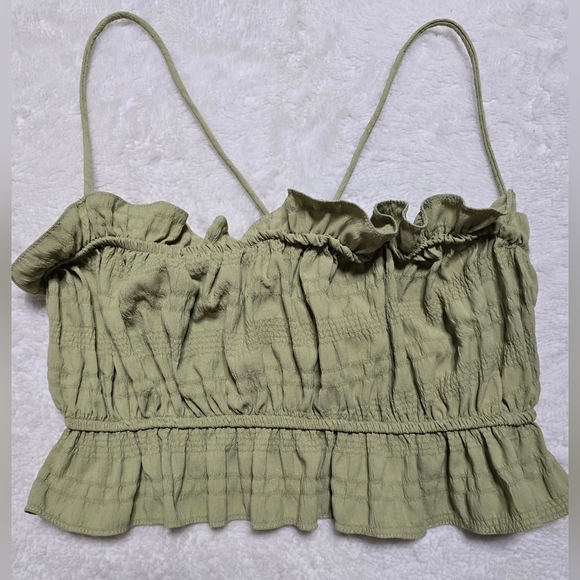Mai Collection Tank Tube Top Size L Large Open Tie Back Green Crop Shirt Cropped - Picture 3 of 7